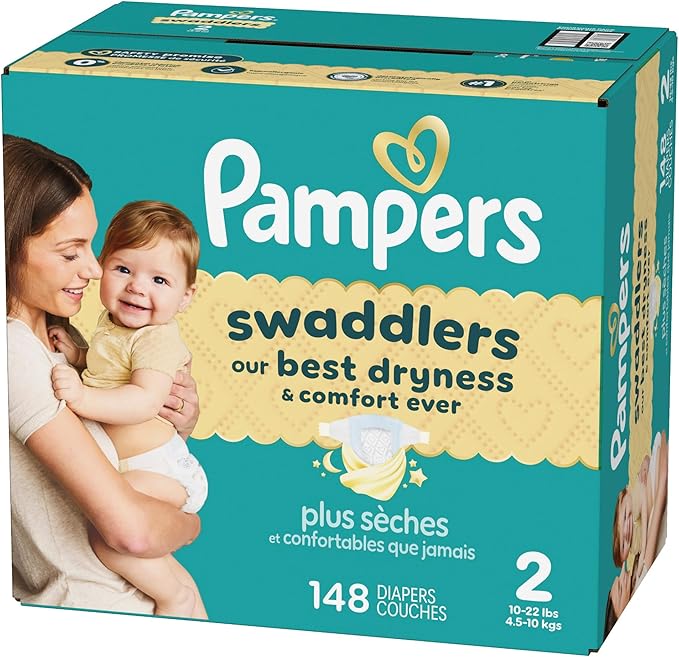 Pampers Swaddlers Diapers, Size 2 (10-22 lbs), 148 Count, Absorbent, Keeps Baby Dry and Comfortable, Skin Safe Disposable Baby Diaper (Packaging May Vary)