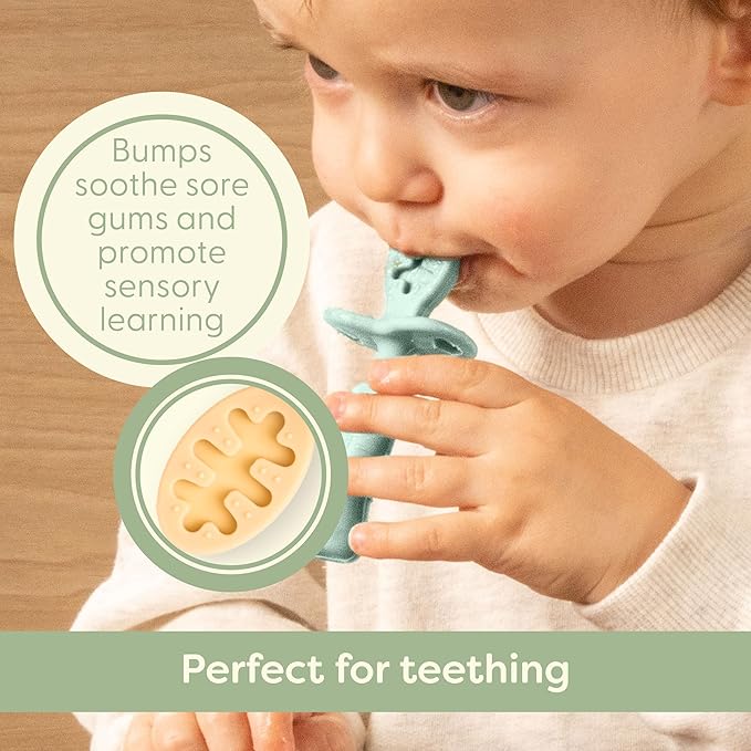 UpwardBaby Silicone Baby Spoons - 3-Pack, Mint/Beige/Grey - Self Feeding 6-12 Months with Anti-Choke Barrier & Textured Grippy Tips - Baby LED Weaning Utensils & Infant Feeding Spoons