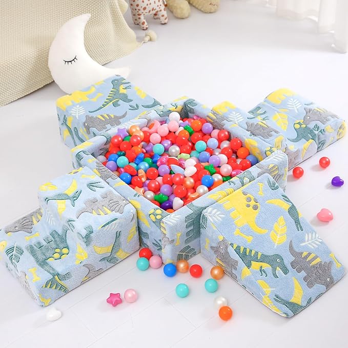 Foam Climbing Blocks, 5 Pcs Soft Play Set with Ball Pit, Baby Toddler Climbing Toys Indoor, Indoor Climbing Blocks for Toddlers 1-3, Indoor Climb Soft Play Equipment, Dinosaur(No Balls)