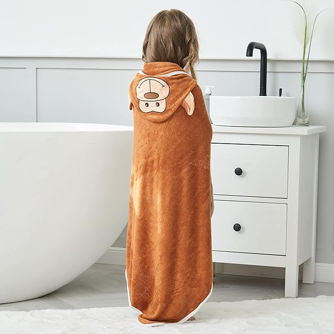 HIPHOP PANDA Hooded Towel - Rayon Made from Bamboo, Bath Towel with Bear Ears for Newborn, Babie, Toddler, Infant - Absorbent Large Baby Towel - Monkey, 37.5 x 37.5 Inch