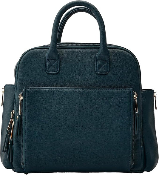 Ayla & Co Mini Bag, Transitional Minimal Diaper Bag, Vegan Leather, with Expandable Pockets, Built-In Wallet, Organizer