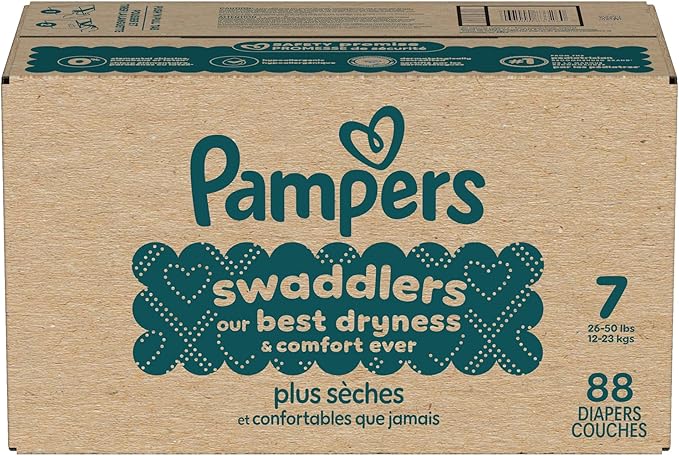 Pampers Swaddlers Diapers, Size 7 (26-50 lbs), 88 Count, Absorbent, Keeps Baby Dry and Comfortable, Skin Safe Disposable Baby Diaper (Packaging May Vary)
