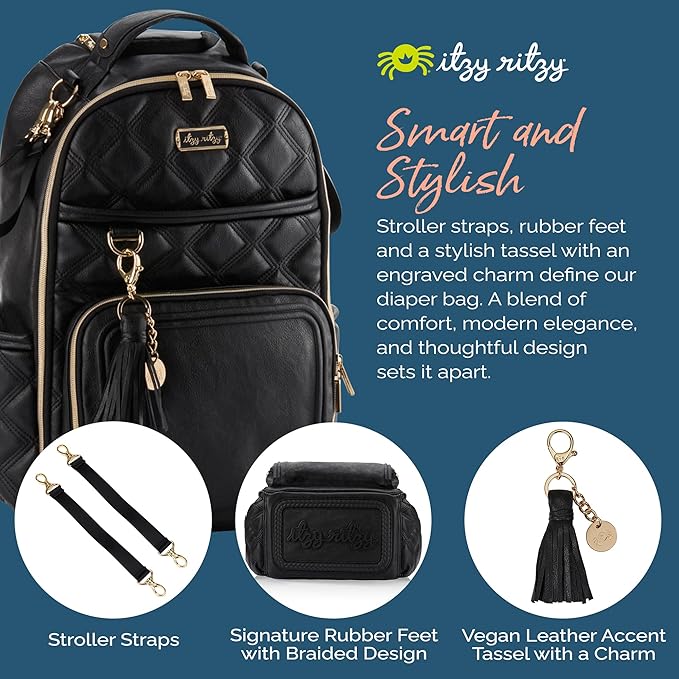 Itzy Ritzy Diaper Bag Backpack – Large Capacity Boss Plus Baby Backpack Diaper Bag Featuring 19 Pockets, Changing Pad, Stroller Clips, and Comfortable Straps (Mystic Black)