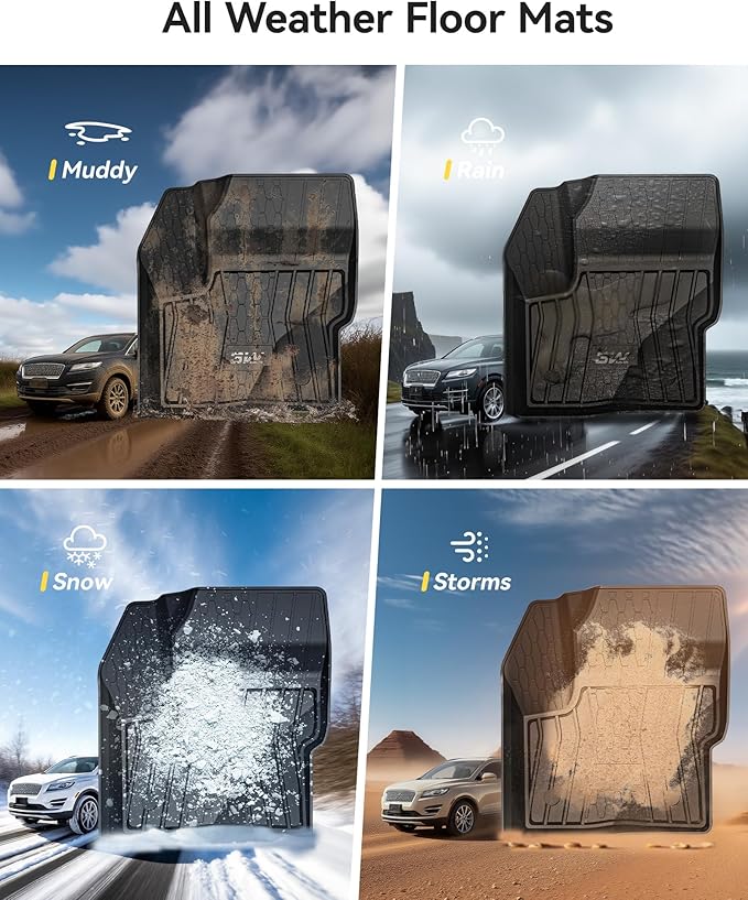 3W Floor Mats Compatible for Lincoln MKC 2015-2019, TPE All Weather Floor Liner Custom Fit 1st and 2nd Rows Full Set Car Liners - Black