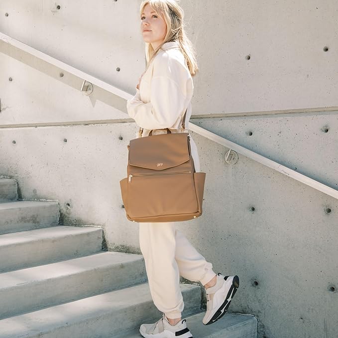 Freshly Picked Classic II Diaper Bag Backpack, Wipeable Vegan Leather With Changing Pad, Convertible (Toffee V2)