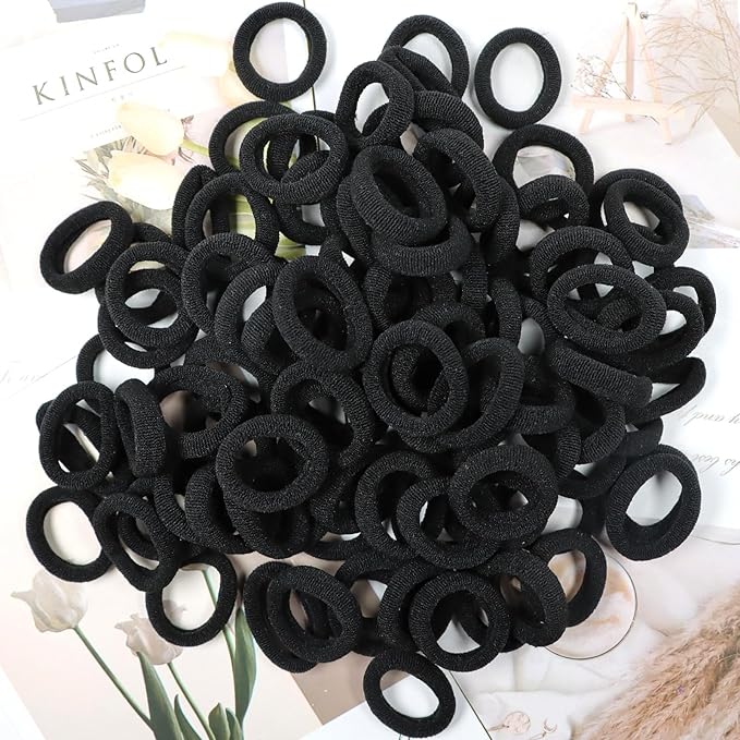 WillingTee Baby Hair Ties,300PCS Nylon Toddler Hair Ties for Girls, Kids Seamless Hair Bands,Girls Elastic Ponytail Holders,Black