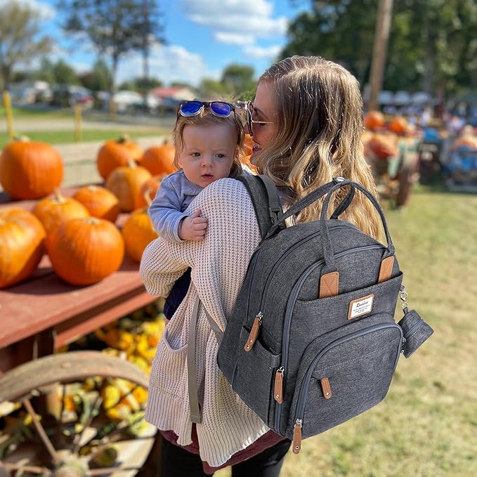 RUVALINO Diaper Bag Backpack-Expandable Baby Bag with up to 50% Capacity -Baby Essentials Bag with Changing Pad Insulated Bottle Holders & Pacifier Case, Waterproof, Dark Gray XL