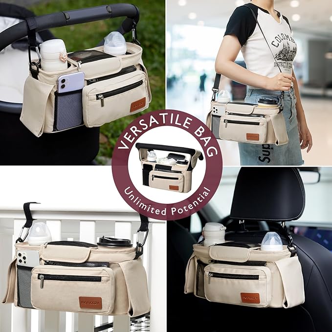 Momcozy Universal Stroller Organizer with Insulated Cup Holder Detachable Phone Bag & Shoulder Strap, Fits for Stroller like Uppababy, Baby Jogger, Britax, BOB, Umbrella and Pet Stroller