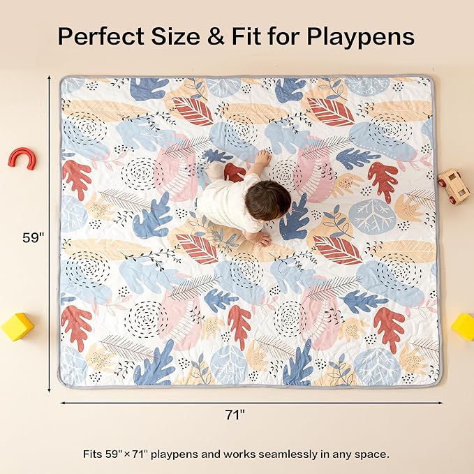 Baby Play Mat 71"×59" Premium Thicker Foam Floor Mat, Bohemian Non-Slip for Infants & Toddlers, Foldable Machine Washable Crawling Mat