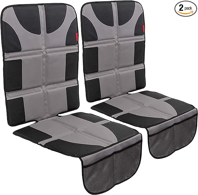 Lusso Gear Car Seat Protector 2-Pack - Gray, Universal Fit - Waterproof Padded Shield with Mesh Pockets & Travel Storage - Booster Car Seat Guard & SUV Trunk Organizer