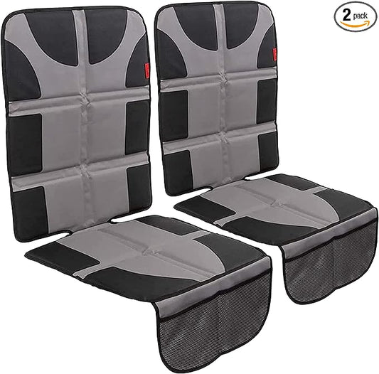 Lusso Gear Car Seat Protector 2-Pack - Gray, Universal Fit - Waterproof Padded Shield with Mesh Pockets & Travel Storage - Booster Car Seat Guard & SUV Trunk Organizer