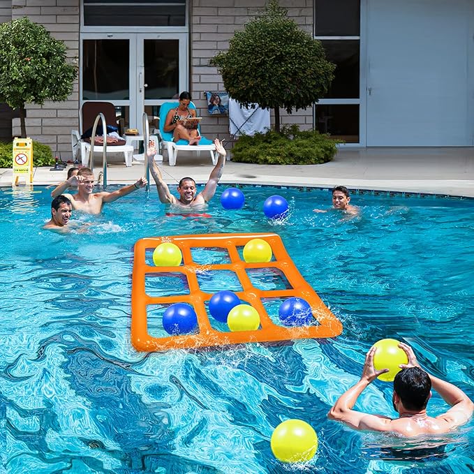 Pool Toys Games Set- Tic-Tac-Toe Inflatable Pool Toy with 10 Balls - for Adults Teens Kids 2-10 Players