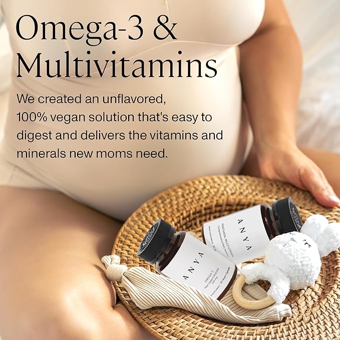ANYA New Mom Breastfeeding Essentials Kit for Postpartum Recovery | Baby Registry Gift Set | Wellness Care Package with Postnatal Multivitamin, Omega-3, Organic Lactation Tea & Organic Nipple Balm