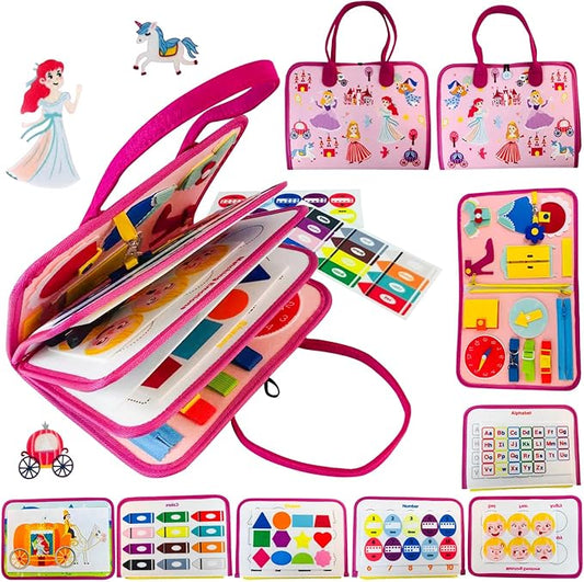 Montessori Busy Board for Toddlers Sensory Activity Board with Zipper, Buckle, Laces - Educational Travel Toy, Learning Fine Motor Skills, Montessori Toys