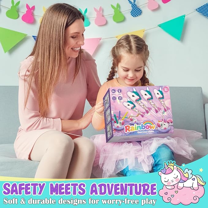 Outdoor Toys for Kids, 3 in 1 Rocket Launcher, Musical Jumping & Ring Toss Games with Remote Control, Unicorn Toys for Girls, Outdoor Play Games for Toddlers 3-5 4-8 Birthday Gift Party (Multicolored)