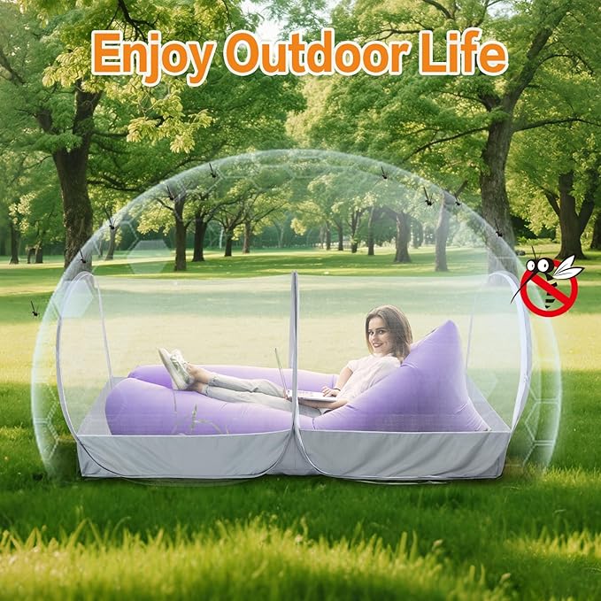 Pop Up Mosquito Net for Bed - Portable Mosquito Tent with Dense Mesh - Bed Tent with Easy Fold Durable Mesh for Camping, Travel, Bunk Beds and Home Protection (White Gery)