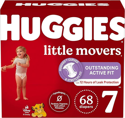 Huggies Size 7 Diapers, Little Movers Baby Diapers, Size 7 (41+ lbs), 68 Count, Packaging May Vary