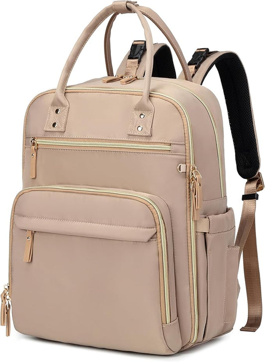 18 Pockets Diaper Bag Backpack with Waterproof Pockets and Stroller Buckle, Convertible Tote Bag (Mocha Mousse, Large)