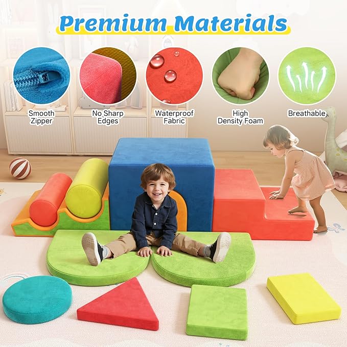12-Piece Foam Climbing Blocks for Toddlers, Indoor Baby Climbing Gym Soft Play Set, Macaron Color Climbing Toys for 1 Year Old, Montessori Crawl & Climb Activity Foam Play Equipment
