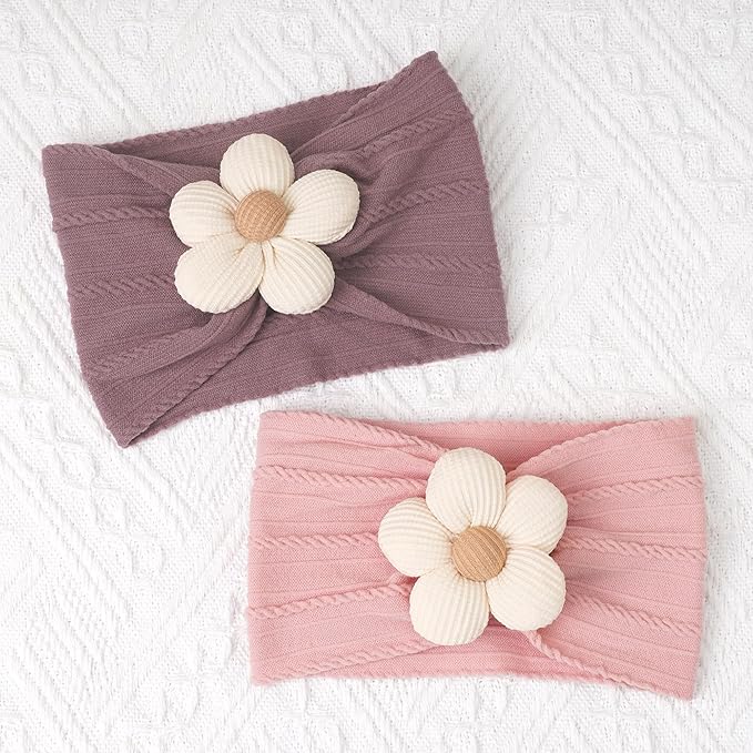 CÉLLOT Baby Flower Headbands Baby Girls Nylon Headbands Baby Essentials Stretchy Hairbands Handmade Hair Accessories for Newborn Infant Toddlers Kids (Pink,Cameo,Salmon)