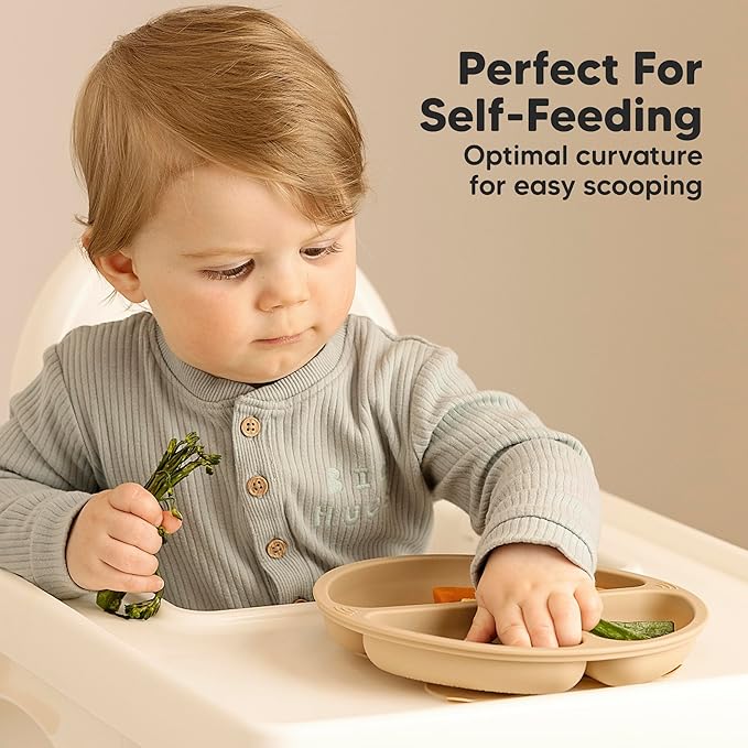 KeaBabies Suction Plates for Baby, Toddler - 3-Pack 100% Silicone Toddler Plates with Suction, Divided, BPA-Free Baby Led Weaning Essentials for Kids, Dishwasher, Microwave Safe, Durable (Terracotta)