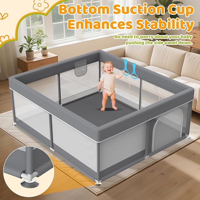 79x71 Inch Baby Playpen - Large Playpen for Babies and Toddlers, Baby Play Yard for Indoor & Outdoor, Toddler Fence Play Area with Skin-Friendly Fabric and Soft Breathable Mesh, Dark Grey