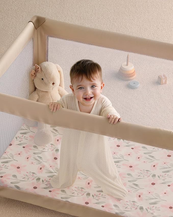 Yoofoss Pack and Play Sheets Girl 2 Pack, 38x26 Mini Crib Sheets Fitted for Baby Compatible with Graco Pack n Play Mattress,Ultra Soft Breathable Microfiber Pink Floral