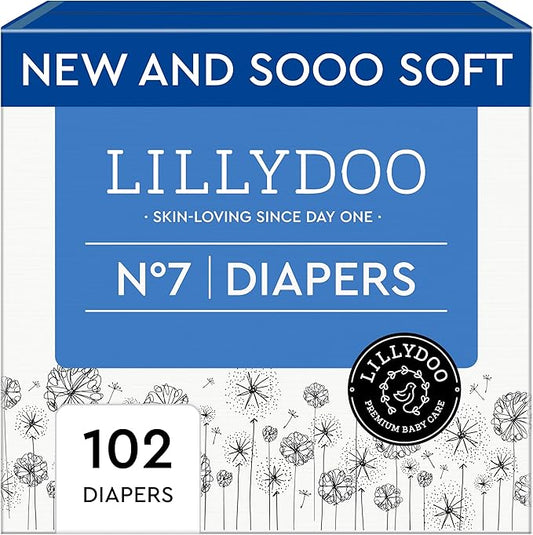 Baby Diapers - Size 7 (33+ lbs), Monthly Supply (102 Count), Leak Protection, Skin-Friendly, Ultrasoft, Perfume- & Chlorine-Free, Hypoallergenic, Dermatologist Tested, Oeko-TEX®