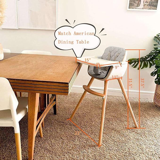 Mallify 3-in-1 Convertible Wooden High Chair, High Chairs for Babies and Toddlers, Baby High Chair with Adjustable Legs & Dishwasher Safe Tray, Made of Sleek Hardwood & Premium Leatherette, Gray