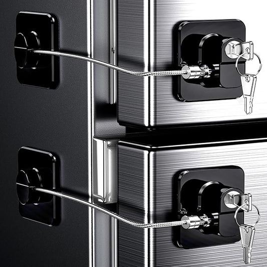 4 Pack Refrigerator Locks with Keys for Kids, Toddlers and Adults, Self Adhesive Child & Baby Proofing Fridge Latch for Double Door, French Door, Cabinets and Drawers, Oven, Windows (Patent)