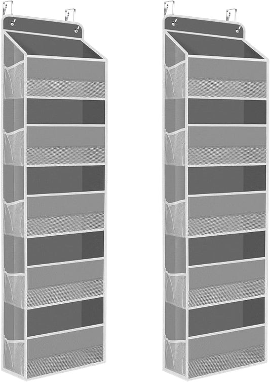 2 Pack Over The Door Organizer, Hanging Storage Organizer with Clear Window, 40lb Ultra Sturdy Large Capacity Room Organizer for Pantry Laundry Bathroom Nursery Closet (Grey)