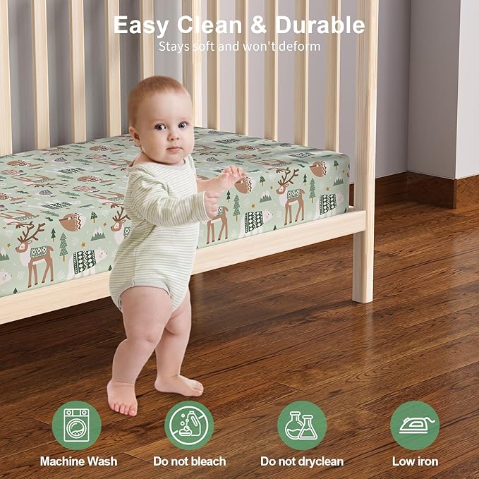 Baby Crib Sheets 2 Pack for Boys and Girls Fit for Standard Crib Toddler Mattress Breathable Soft Microfiber Baby Sheet 28x52x8in(Polar Bear & Green Rainbow)