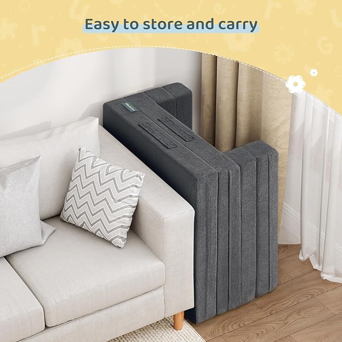 Travel Toddler Bed, 3-in-1 Convertible Sofa Bed for Toddler Portable Floor Beds, Flip Open Sofa Lounger for Girls and Boys, Made with High-Density Foam and Washable Cover,Gray