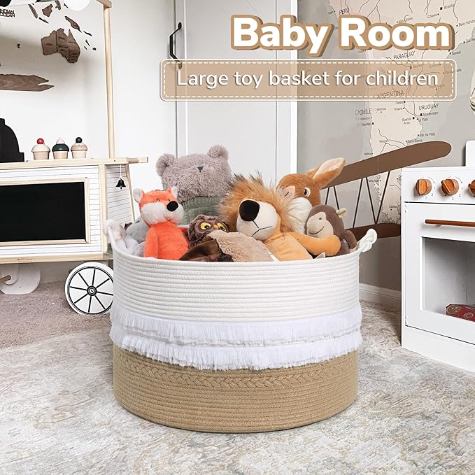 CherryNow Large Wicker Laundry Basket for Entryway, Bedroom, Jute Decorative Baskets for Clothes, Toys, Towel Basket for Bathrooom, 22 x 14 inches, 83L