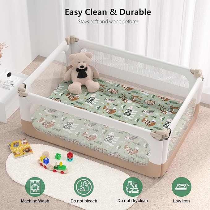 Pack N Play Sheets Fitted, 2-Pack Fit for Standard Pack N Play Mattress, Mini Crib Sheets,Breathable Soft Unisex Playard Sheets (Polar Bear & Green Rainbow)