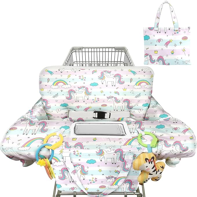 Shopping Cart Cover for Baby Girl Boy 2-in-1 High Chair Water Resistant High Chair Cover w/Phone Pouch Pocket Gender Neutral Cart Cover for Babies Padded Grocery Cart Cover for Baby