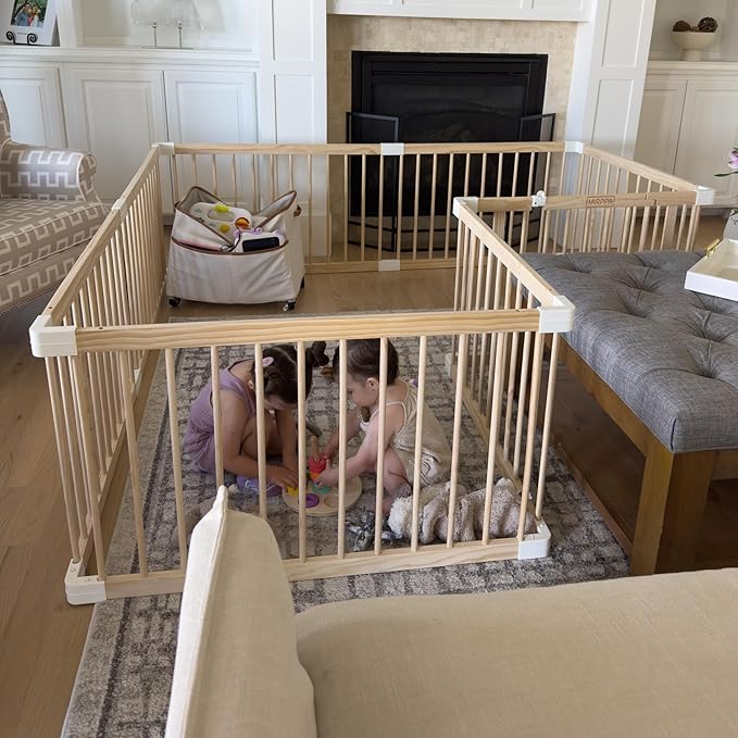 HARPPA Baby Gate Playpen for Babies and Toddlers Wooden Playpen Large Baby Fence Play Yards for Play Area (60x71.5x24 inches)