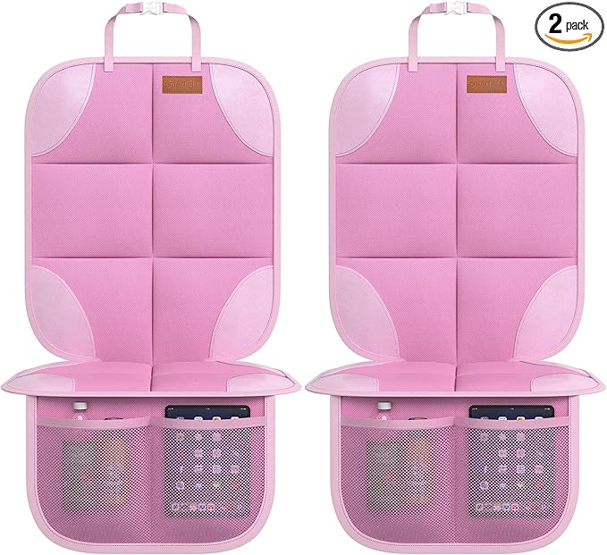 SMART ELF Car Seat Protector, 2Pack Seat Protector Protect Child Seats with Thickest Padding and Non-Slip Backing Mesh Pockets for Baby and Pet,Sedan SUV Truck (Pink)