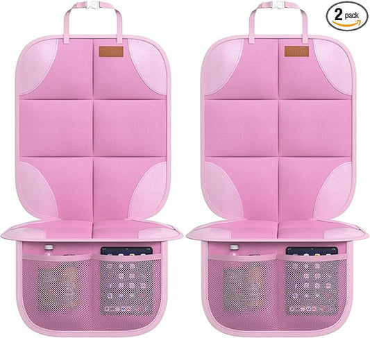 SMART ELF Car Seat Protector, 2Pack Seat Protector Protect Child Seats with Thickest Padding and Non-Slip Backing Mesh Pockets for Baby and Pet,Sedan SUV Truck (Pink)