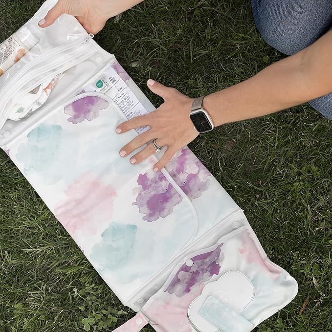 Tiny Twinkle Portable Diaper Changing Pad – Foldable, Waterproof & Compact Travel Changing Mat with Storage | Smart Wipes Pocket for On-The-Go Parents(Cotton Candy)