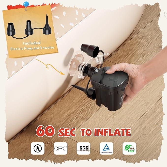 CoziBB Inflatable Toddler Travel Bed, Portable Travel Bed with Flocked Mattress, Built-in Pillow & Carry Bag, 4 Side Safety Bumpers for Toddlers-Hermit Crab