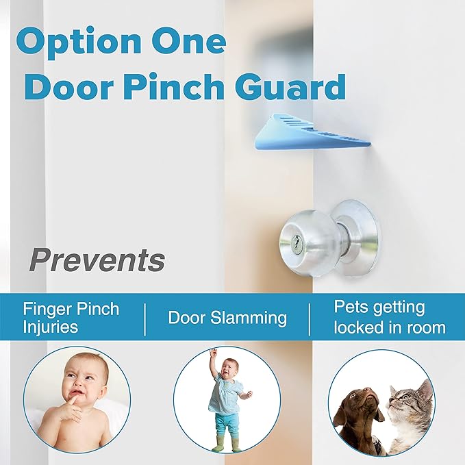 Door Pinch Guard and Stopper, Durable Silicone Finger Pinch Guard, Prevents Injuries, Slamming Doors, Kids Safety, 2 Packs Blue Upgraded