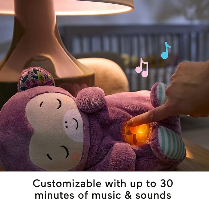 Fisher-Price Baby Toy Soothe ‘n Snuggle Purple Monkey Plush Portable Sound Machine with Breathing Motion & Lights for Newborns Ages 0+ Months