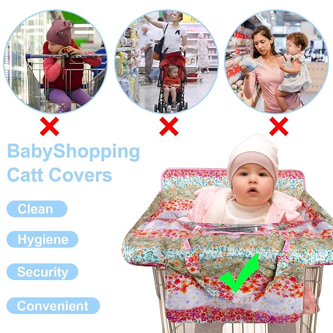 Shopping Cart Cover for Baby 2-in-1 High Chair Cover with Safety Harness Multifunctional White Spots Pattern Cart Covers for Babies Soft Padded Grocery Cart Cover for Baby Boy Girl