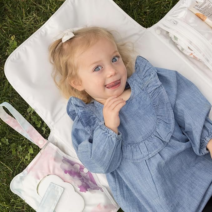 Tiny Twinkle Portable Diaper Changing Pad – Foldable, Waterproof & Compact Travel Changing Mat with Storage | Smart Wipes Pocket for On-The-Go Parents(Cotton Candy)