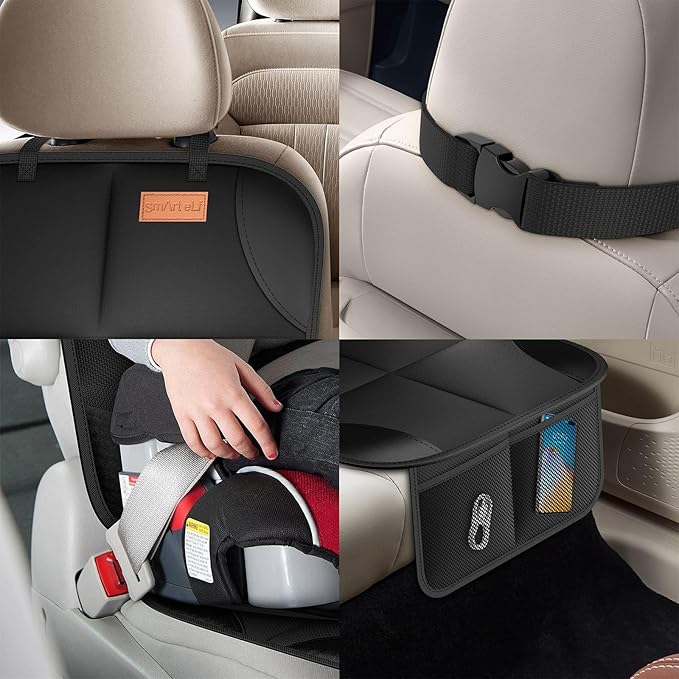 Smart Elf Car Seat Protector, 2Pack Seat Protector Protect Child Seats with Thickest Padding and Non Slip Backing Mesh Pockets for Baby and Pet