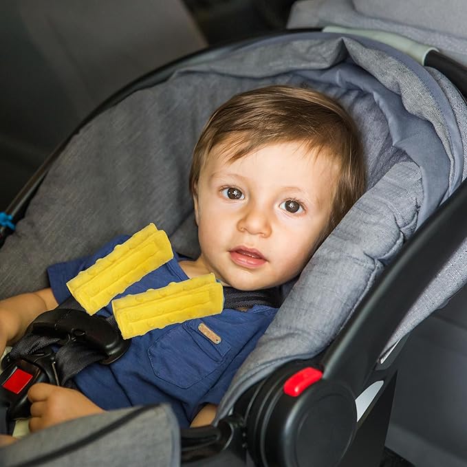 Baby Car Seat Neck Cover, Car Seat Strap Cover, Seat Belt Cushions Pads, Shoulder Strap Protectors, Reversible Pram Harness Covers in Minky Yellow, Baby Neck Pad Protector