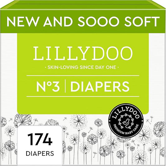 Baby Diapers - Size 3 (13-22 lbs), Monthly Supply (174 Count), Leak Protection, Skin-Friendly, Ultrasoft, Perfume- & Chlorine-Free, Hypoallergenic, Dermatologist Tested, Oeko-TEX®
