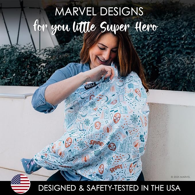Milk Snob Original Marvel 5-in-1 Baby Cover, Breastfeeding, Car Seat, Carrier, Stroller, High Chair, Shopping Cart, Canopy, Baby Shower Gender Neutral Gifts, Nursing Top (Spider-Man Sketch Book)