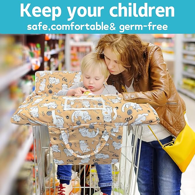 Shopping Cart Cover for Baby,2-in-1 Baby Cart Covers with Portable Cloth Bag Cart Seat Pad for Babies Grocery Cushion Cover Restaurant,Suitable for All Supermarkets and Restaurants
